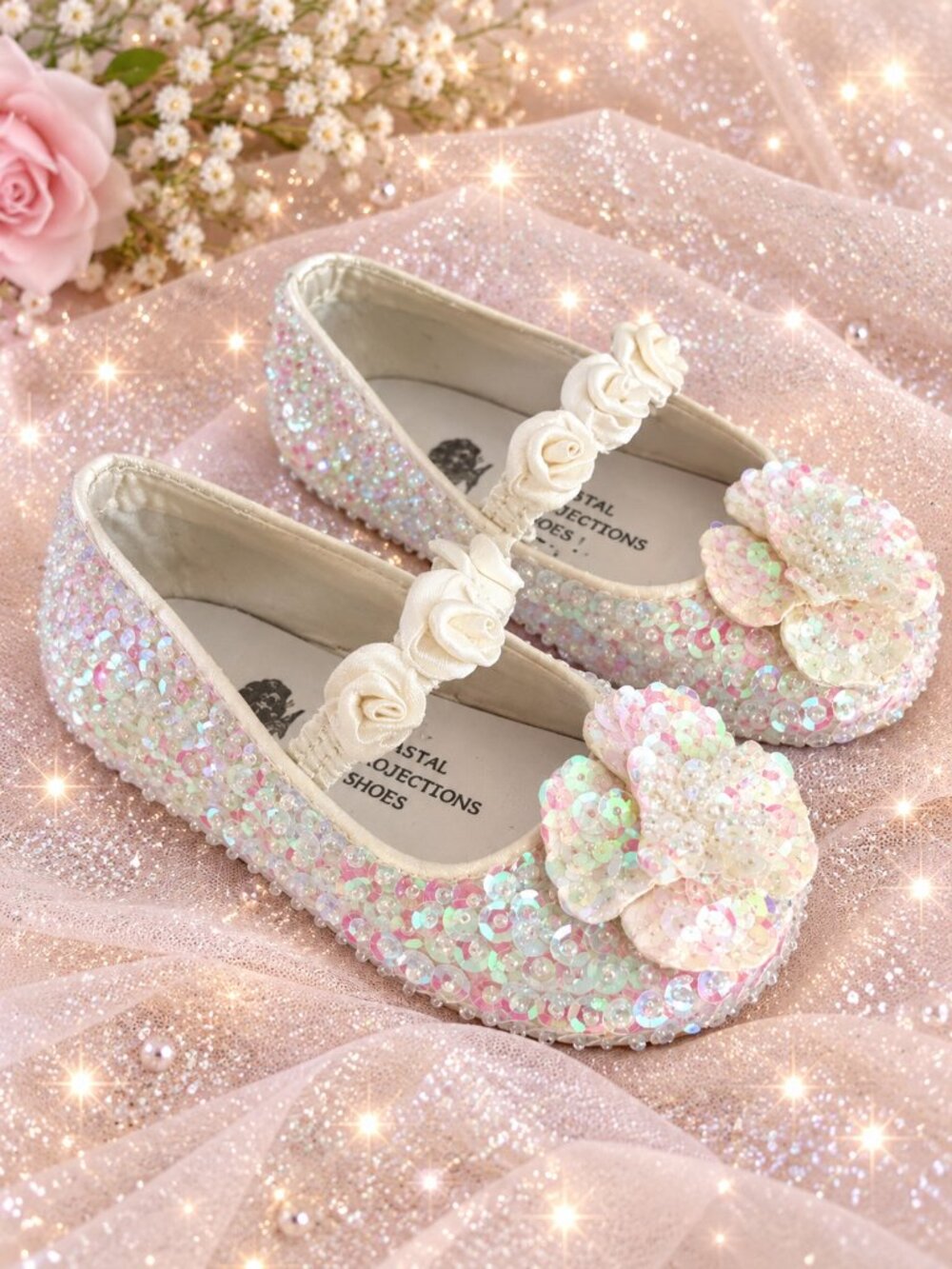 Ivory Sequin Girls Flats Shoes Dance Recital Dress-Up Haloween 0 4Inf 6 4 5 NEW